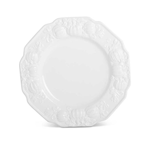 White Dolomite Dinner Plate with Embossed Pumpkins