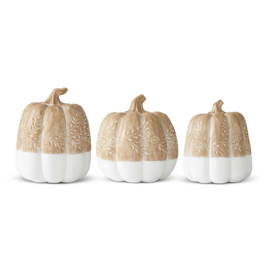 Tan & White Resin Carved Pumpkin (Various Sizes)