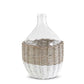 Clear Glass Bottle Vase in White & Tan Wicker Basket