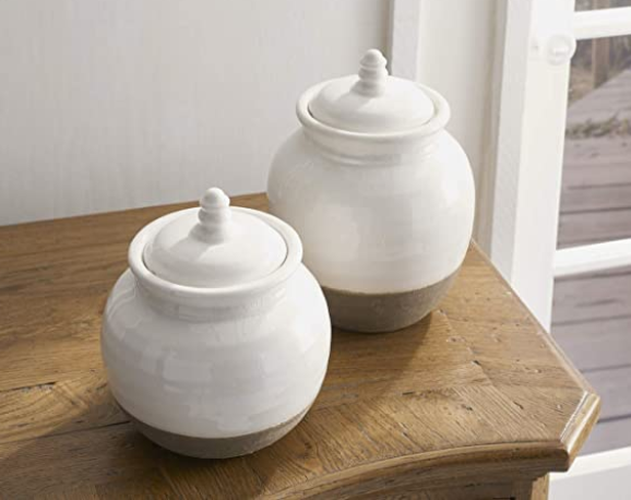 White and Natural Stone Ginger Jars, Set of 2