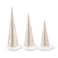 Beaded Gold Glittered Cone Trees w/Fur Trim, Set of 3