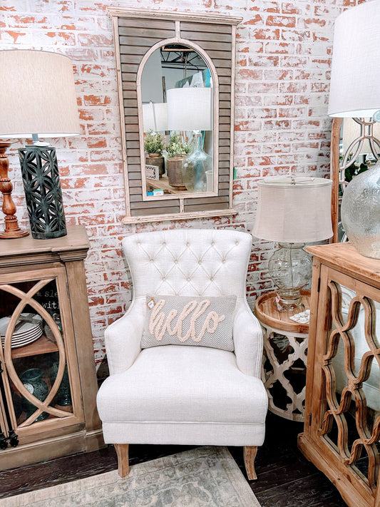 Tufted Wing Chair, Ivory