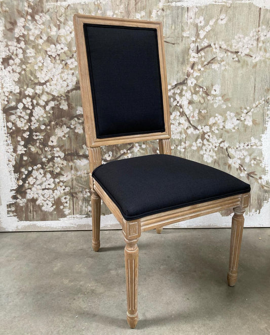 Isabel Black Square Back Wood & Linen Chair