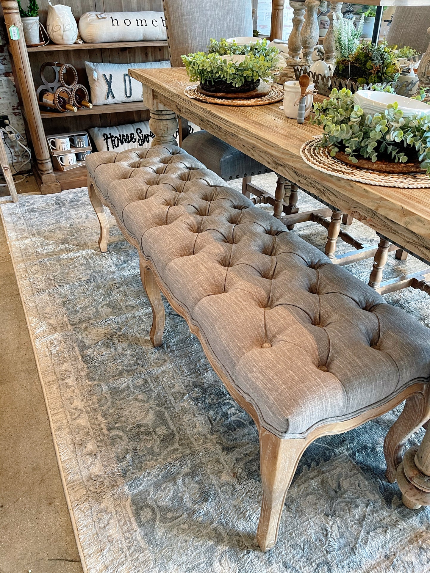 Channing French Tufted Linen Upholstered Bench