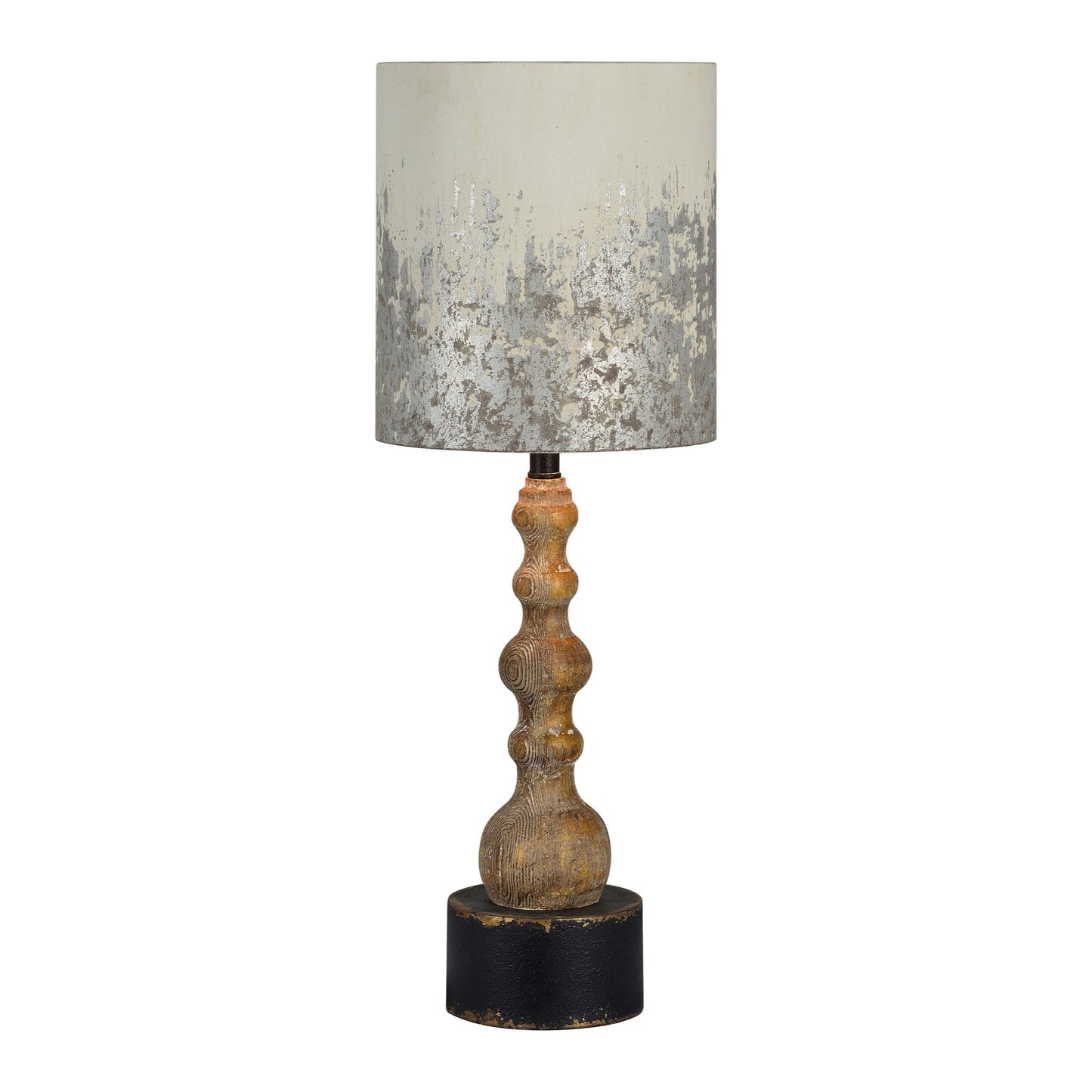 Wood Table Lamp with White Metallic Shade