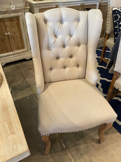 Natural Linen Tufted Wingback Chair