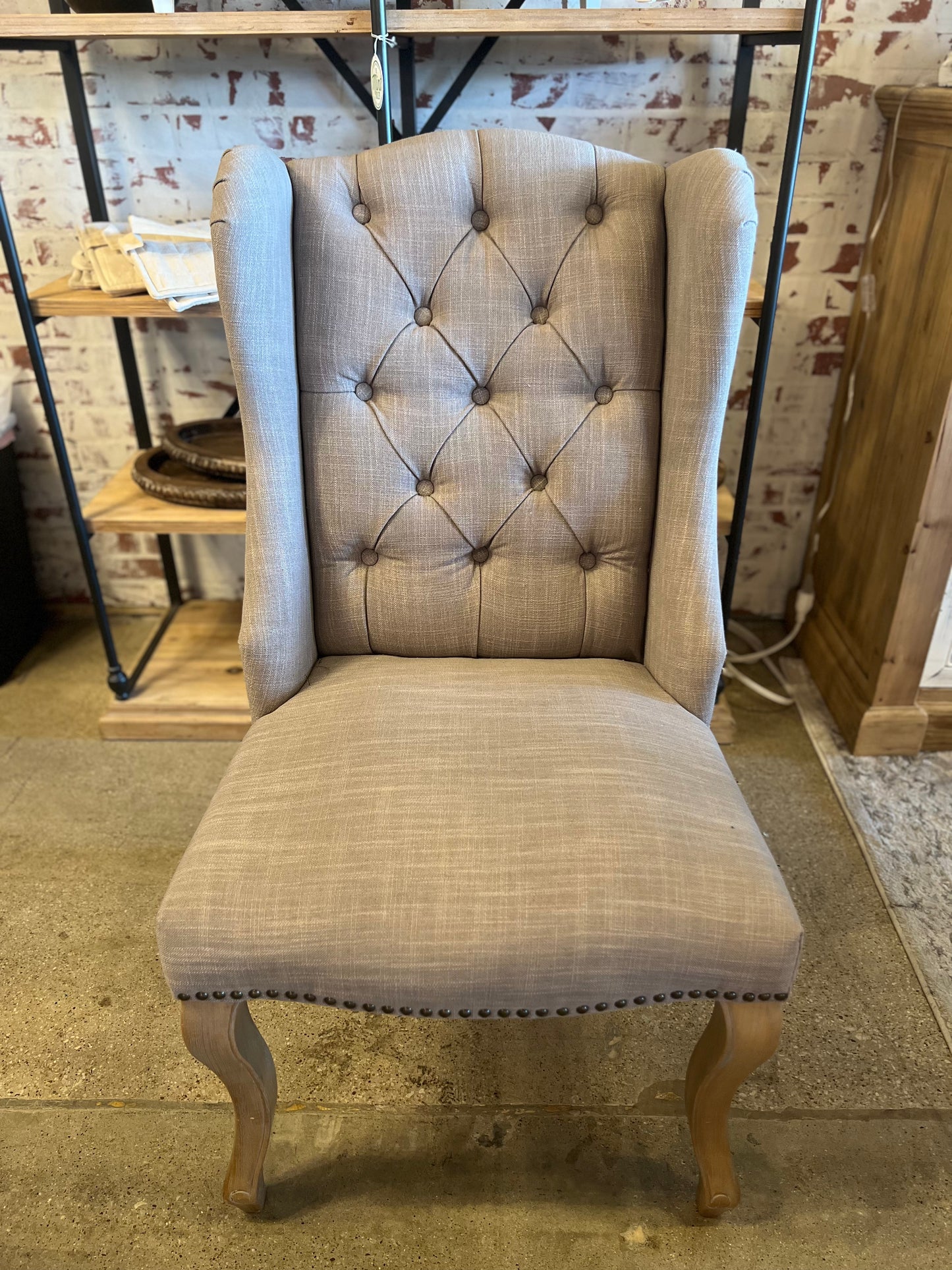 Smoke Gray Linen Tufted Wing Back Chair