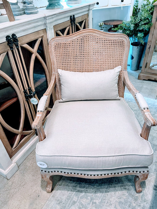 Benton Cane and Linen Accent Chair