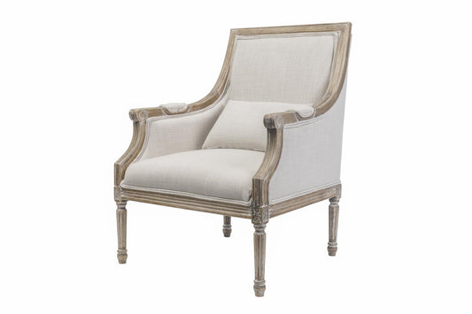 Soft White Linen Chair with Wood Frame