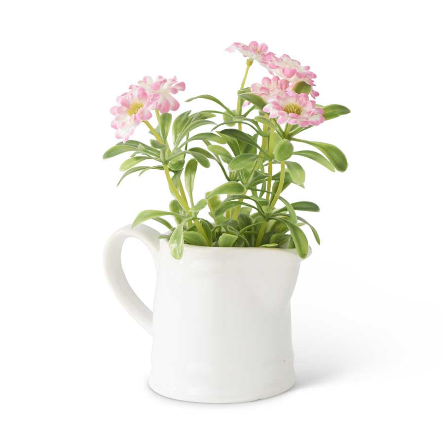 5.5" Daisy in White Ceramic Pitcher, Pink