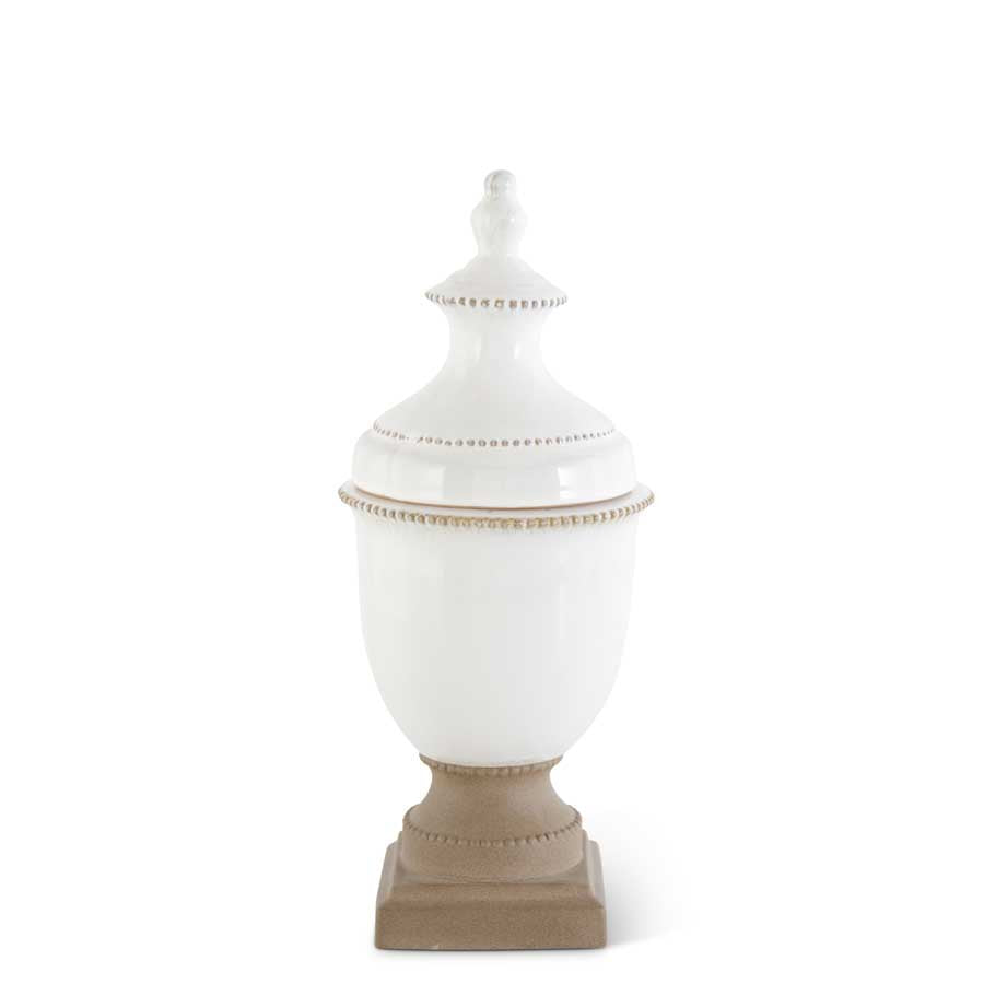 White Ceramic Lidded Urn with Matte Glaze Base (Various Sizes)