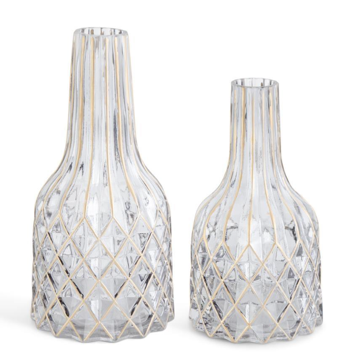 Smoked Glass Gold Diamond Embossed Bottle Neck Vases (Various Sizes)