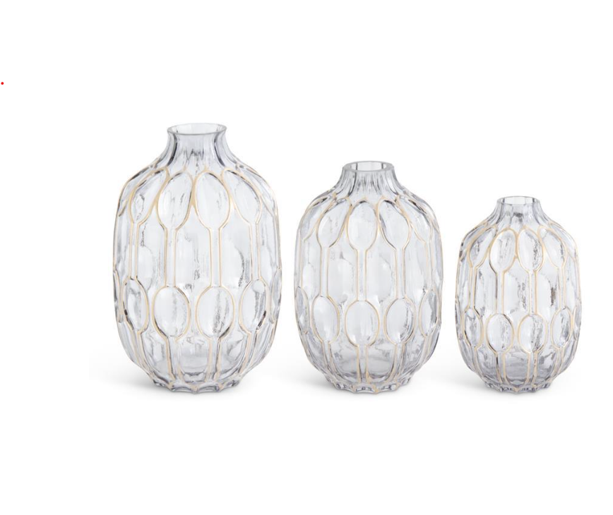 Smoked Glass Gold Oval Embossed Vases (Various Sizes)