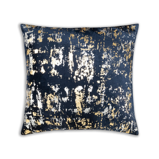 Navy Velvet with Gold & Silver Metallic Foil Print Pillow