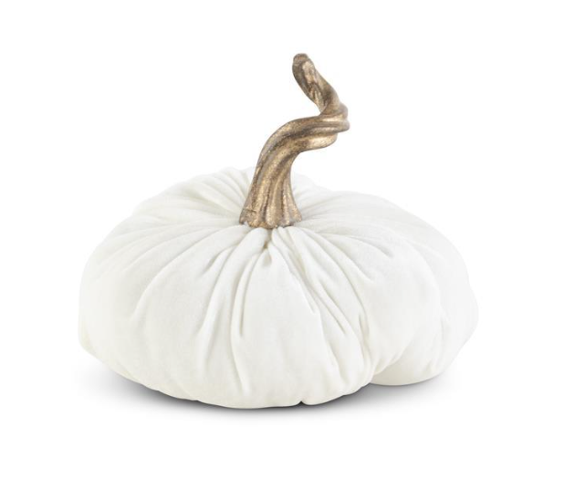 7.5" White Velvet Stuffed Pumpkin w/ Gold Stem