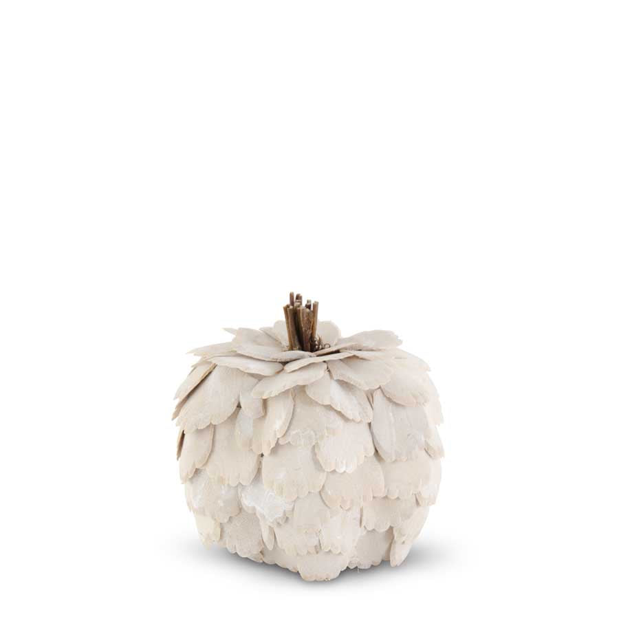 Small Scalloped Wood Chip Pumpkin, White
