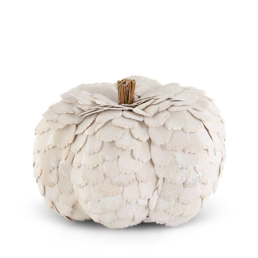 Large Scalloped Wood Chip Pumpkin, White